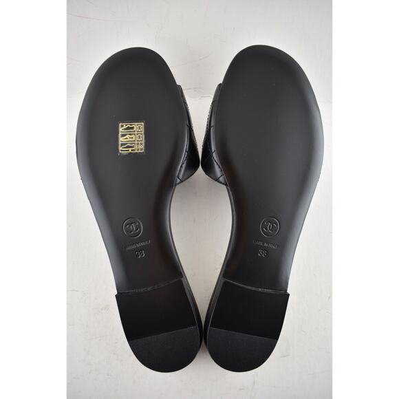 Chanel REV Black Turnlock Quilted Gold CC Logo Mules Slide Sandal Flop Flat 38 - Picture 12 of 12